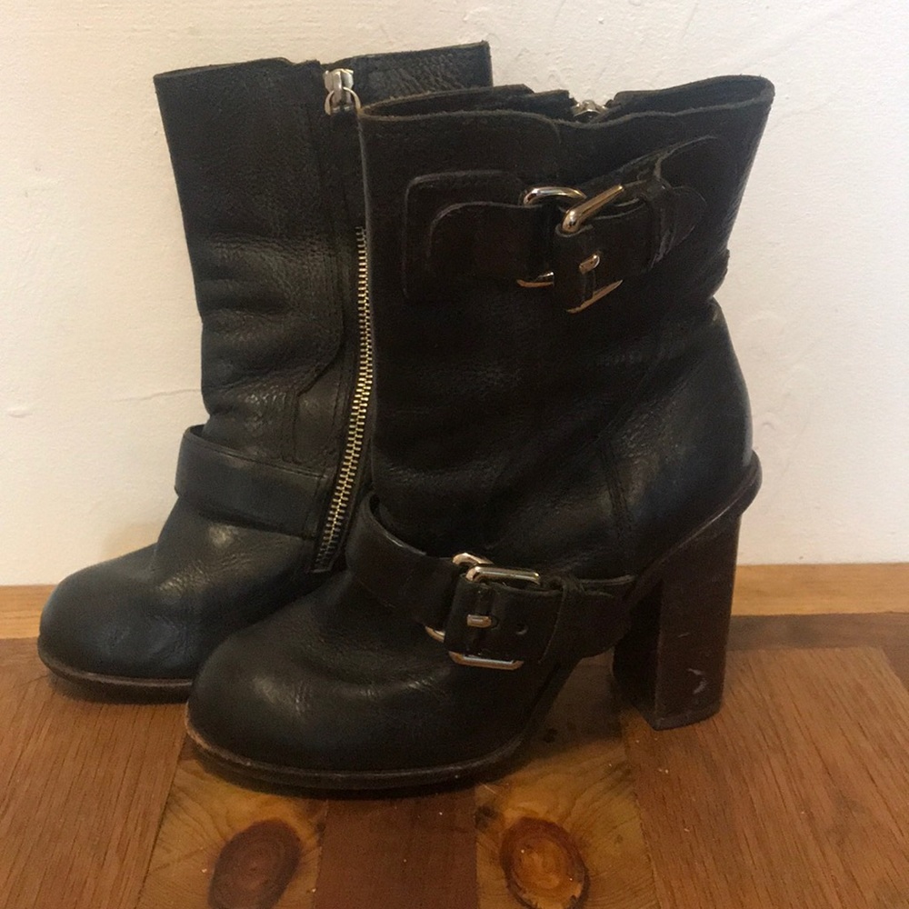 Theory black leather motorcycle boots- size 36 6